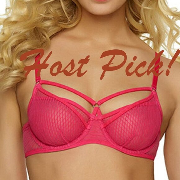 Felina NEW 'Niki' Strap Neck Unlined Demi Bra NWT Women's 34D Pink Red Sexy HPπ - Picture 1 of 15